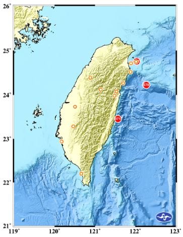 今日凌晨2時15分芮氏規模達到5.6的有感地震 圖：取自中央氣象局網站