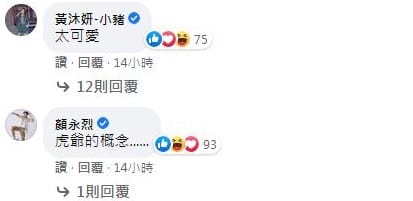 影片下面還有小豬和顏永烈還留言 圖：取自謝忻臉書