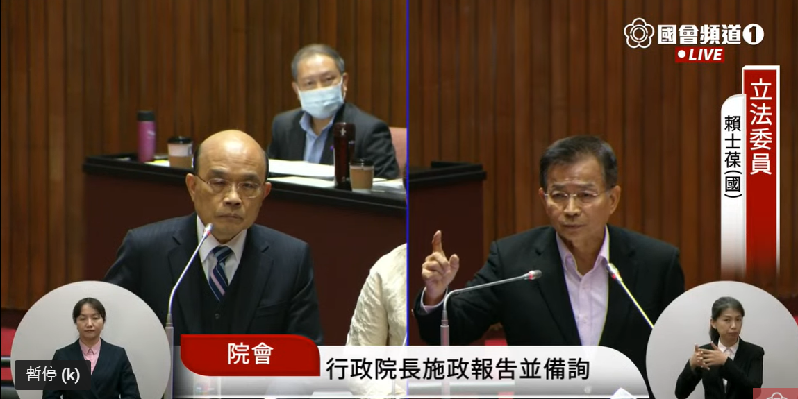 對於顧立雄夫婦去日本台灣交流協會代表官邸餐敘，蘇貞昌坦言不知道。 圖:翻攝國會頻道
