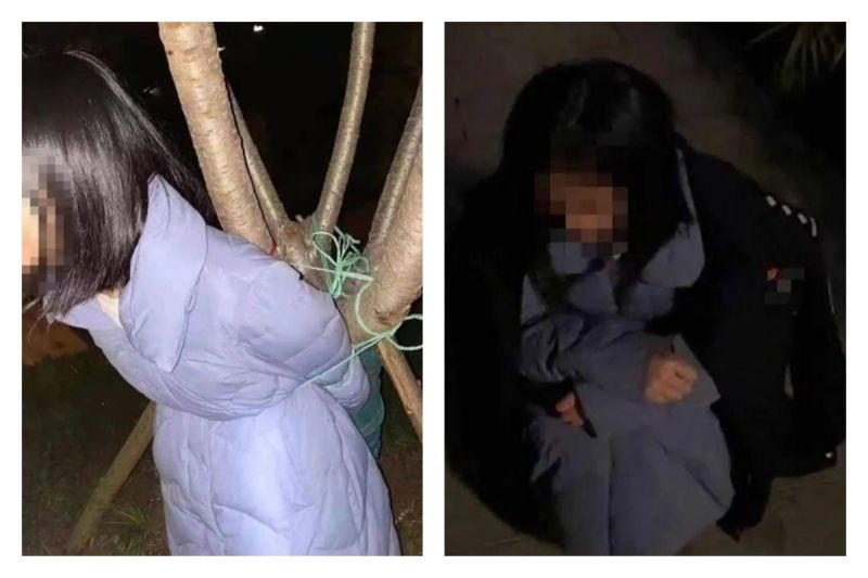 羅姓女子為了考驗男友真心，自導自演請友人把自己綁在偏避山林的樹上，謊稱是綁匪，要男友帶著人民幣5萬元贖金去救人。 圖 : 翻攝自紅星新聞