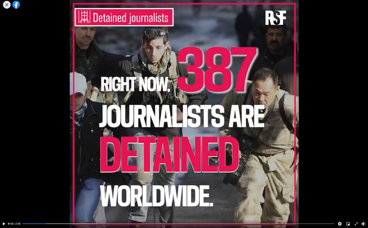 無國界記者組織（RSF）德國分部14日發表報告指出，截至12月全球至少387名媒體工作者遭到關押。 圖：翻攝RSF臉書