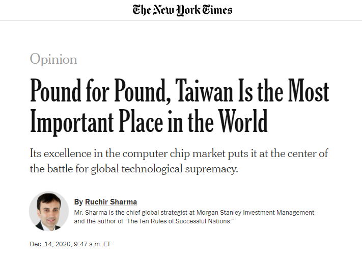 紐約時報稱台灣是最重要的地方。 圖：翻攝紐約時報