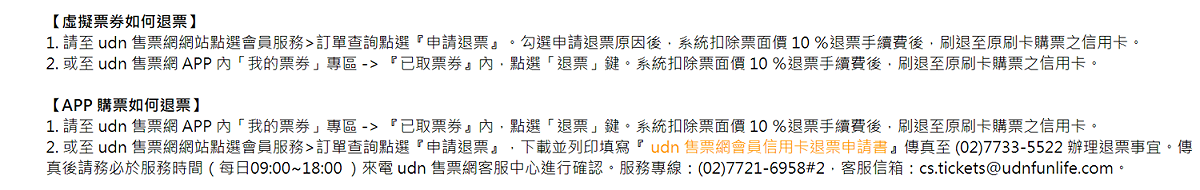 《莫斯科古典芭蕾舞團》退票方式。 圖：翻攝自聯合售票網