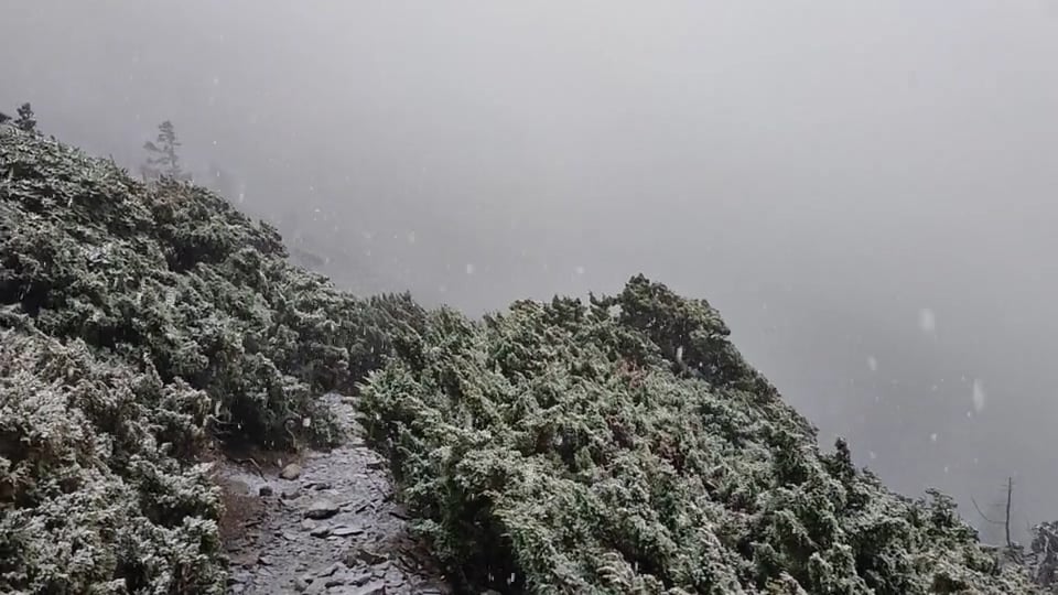 雖然尚未達積雪5公分以上，然而冬季登山的步道結冰濕滑才是最危險的挑戰。 圖：玉管處／提供