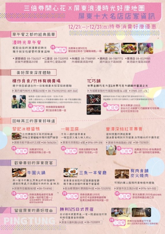 三倍券開心花Ｘ屏東浪漫時光好康地圖-店家資訊 圖／黃耀寬提供