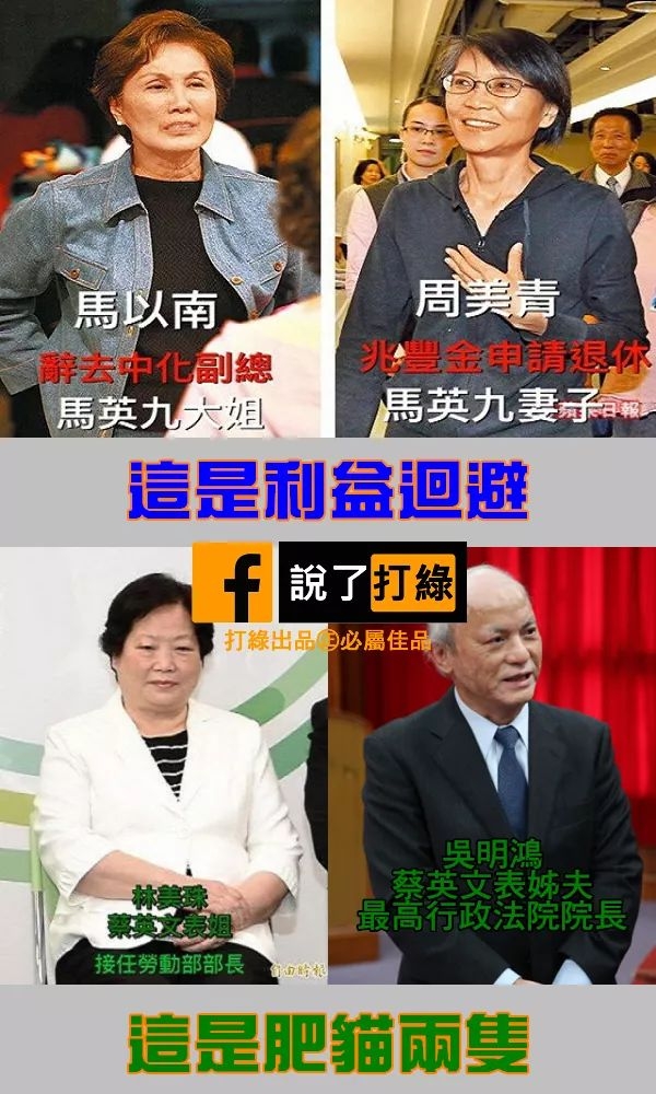 擁有總統表姐夫雙重身分的吳明鴻接任最高行政法院院長，遭外界質疑蔡政府「家天下」，網友更做梗圖嘲諷蔡政府任親戚為官，簡直是「肥貓」。 圖：翻攝自網路