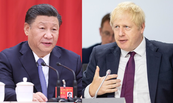 英國首相強生(右)與中國總書記習近平(左)。 圖：新頭殼製作