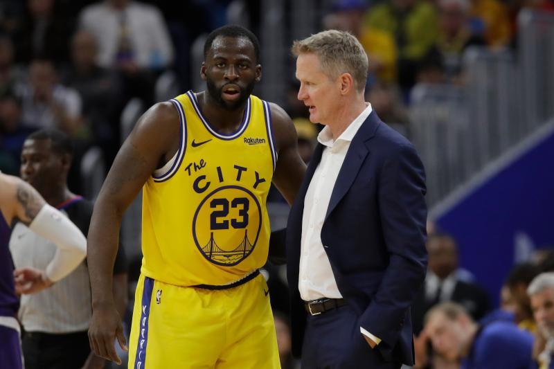 勇士球星Draymond Green首戰回歸表現不如預期，自認是話講太少失常。 圖／美聯社／達志影像