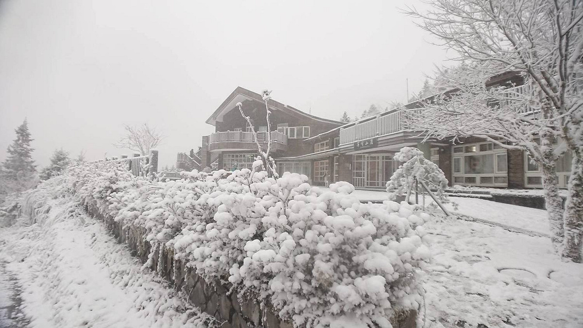 太平山昨日晚間便開始降雪，整座山頭一片雪白。 圖：翻攝自太平山國家森林遊樂區臉書