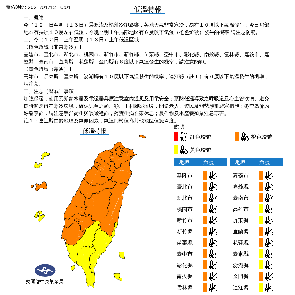 受到寒流及輻射冷卻影響，氣象局對全台發布地溫特報。 圖：中央氣象局／提供
