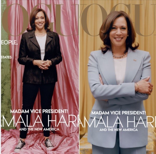 美國副總統當選人賀錦麗（Kamala Harris）近日登上美版時尚雜誌《VOGUE》二月號封面，但她在照片中的膚色卻被「洗白」，這讓外界紛紛替賀錦麗打抱不平。 圖：翻攝自Vogue臉書粉絲團