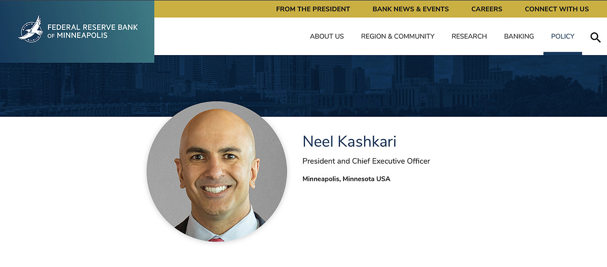 美國明尼阿波利斯聯邦準備銀行總裁卡西卡里（Neel Kashkari）12日公開譴責稱，若是上週在國會山莊的暴動者是黑人，「我認為他們現在都已經死了。」 圖：翻攝自Federal Reserve Bank of Minneapolis官網