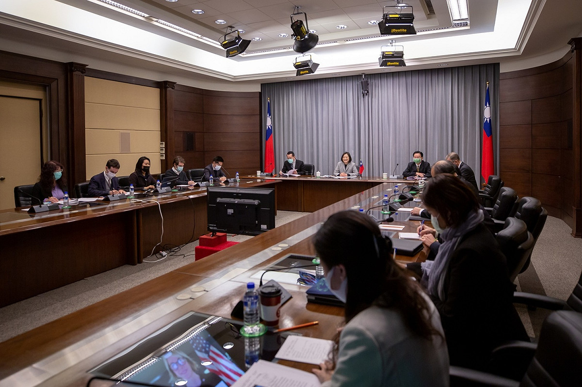 總統蔡英文14日與美國駐聯合國常任代表科拉夫特大使視訊 圖：總統府 / 提供