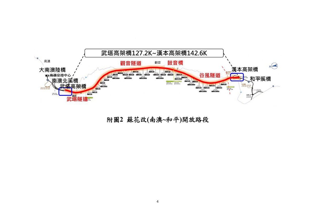 蘇花改南澳至和平開放連假開放大顆車行駛路肩。 圖：公路總局／提供