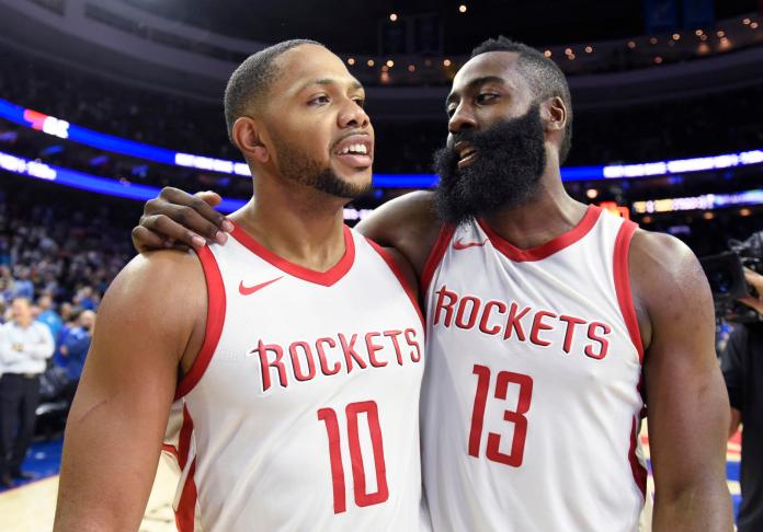 Eric Gordon(左)、James Harden兩人為昔日火箭隊友。 圖：取自美聯社／達志影像