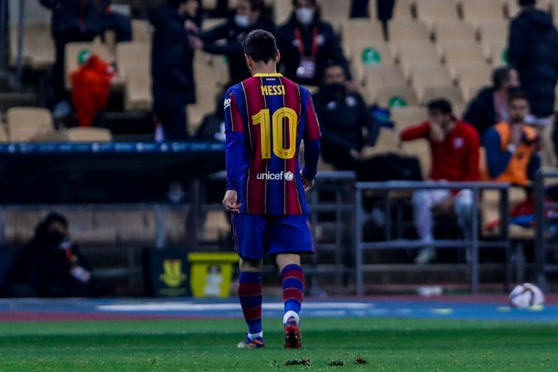 巴塞隆納主將梅西(Lionel Messi)被紅牌罰下。 圖／美聯社／達志影像