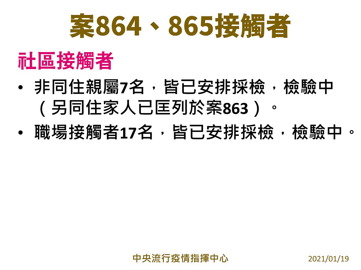 案864，案865接觸者疫調 圖：中央流行疫情指揮中心/提供