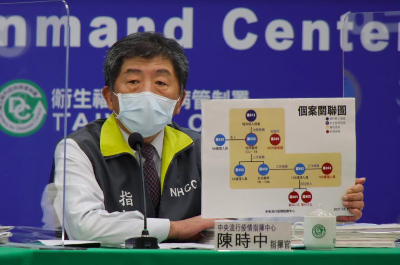 指揮中心將確診者集中的4個樓層列為警戒樓層。 圖：指揮中心提供