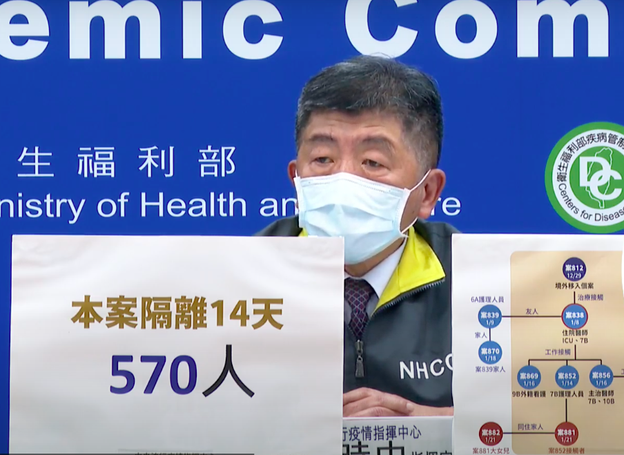 疫情指揮中心指揮官陳時中宣布，將擴大匡列社區接觸者。 圖：擷取自指揮中心直播畫面