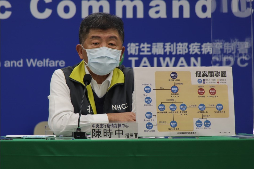 陳時中坦承，今日確診2例本土個案感染源尚不明。 圖：指揮中心／提供