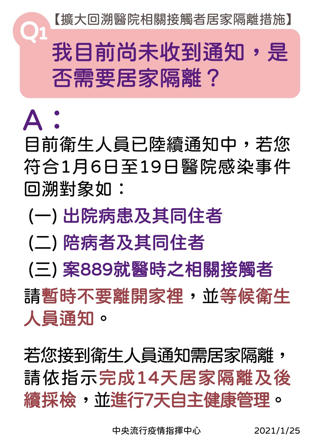 桃園醫院擴大居家隔離、自主健康管理Ｑ＆Ａ。 圖：中央流行疫情指揮中心／提供