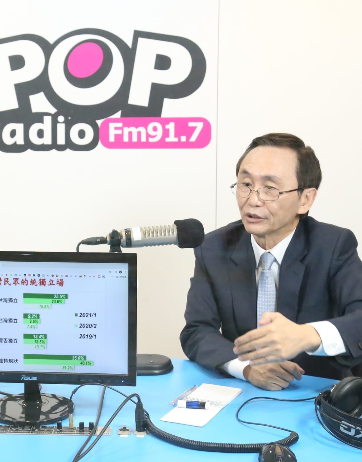長期研究觀察民調趨勢的《美麗島電子報》董事長吳子嘉今(27)天接受廣播節目專訪。 圖：《POP撞新聞》提供