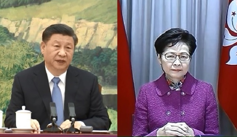 中國國家主席習近平今（27）日讚揚香港特首林鄭月娥在國家安全等大是大非問題上，展現愛國愛港情懷。 圖：翻攝央視畫面