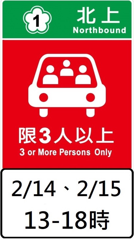 交流道入口處會設置高乘載圖形化標誌，讓用路人依照圖示管制時段行駛。 圖：高公局／提供