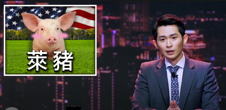網紅博恩在「博恩夜夜秀」開玩笑說要把萊豬做成肉鬆，賣給中國，引來中國網民反彈。 圖 : 翻攝自 STR Network Youtube