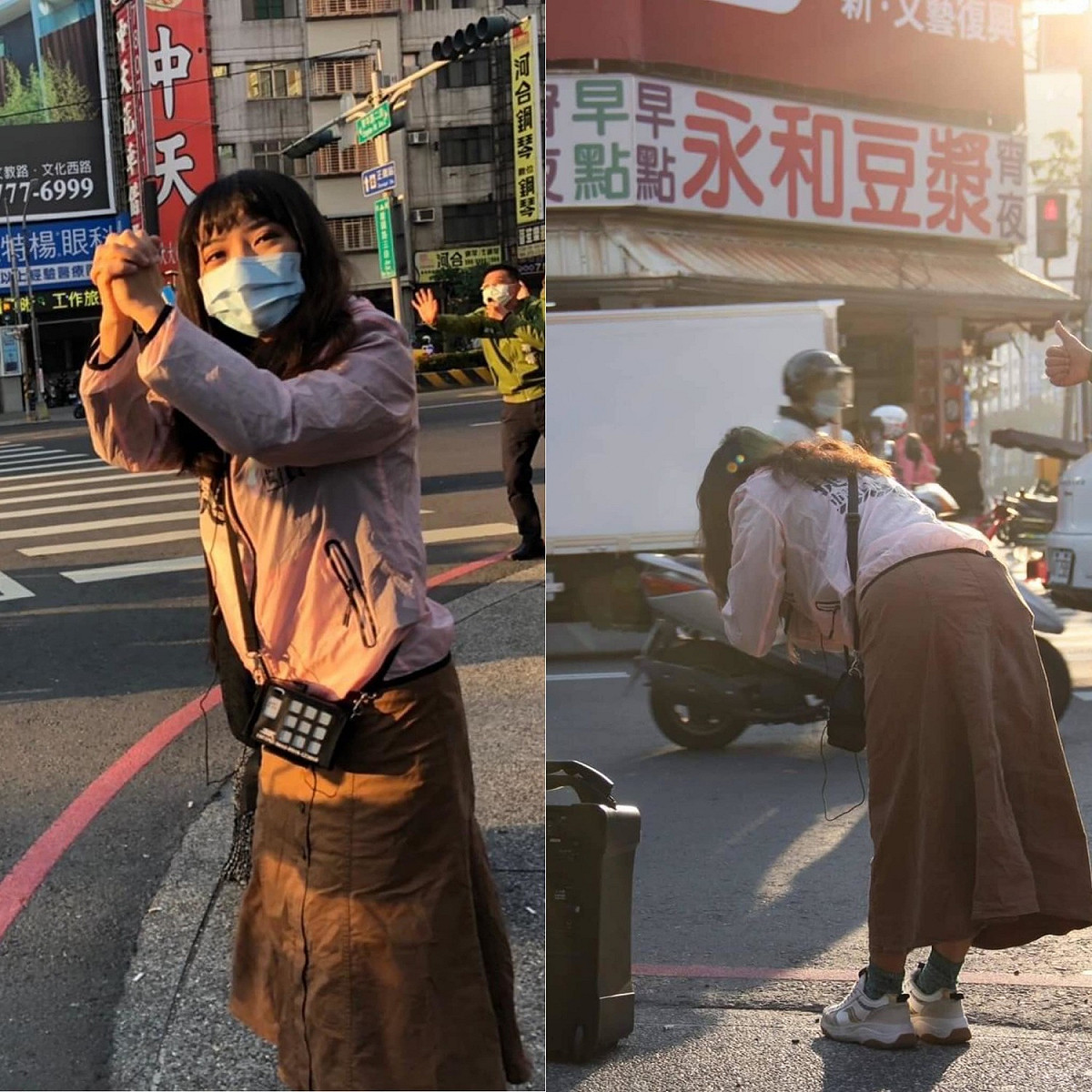 洪慈庸表示，看到這張黃捷在路口跟大家拜託問候的照片，心裡感到很不捨，呼籲高雄鳳山的朋友站出來反罷捷。 圖：翻攝自洪慈庸臉書