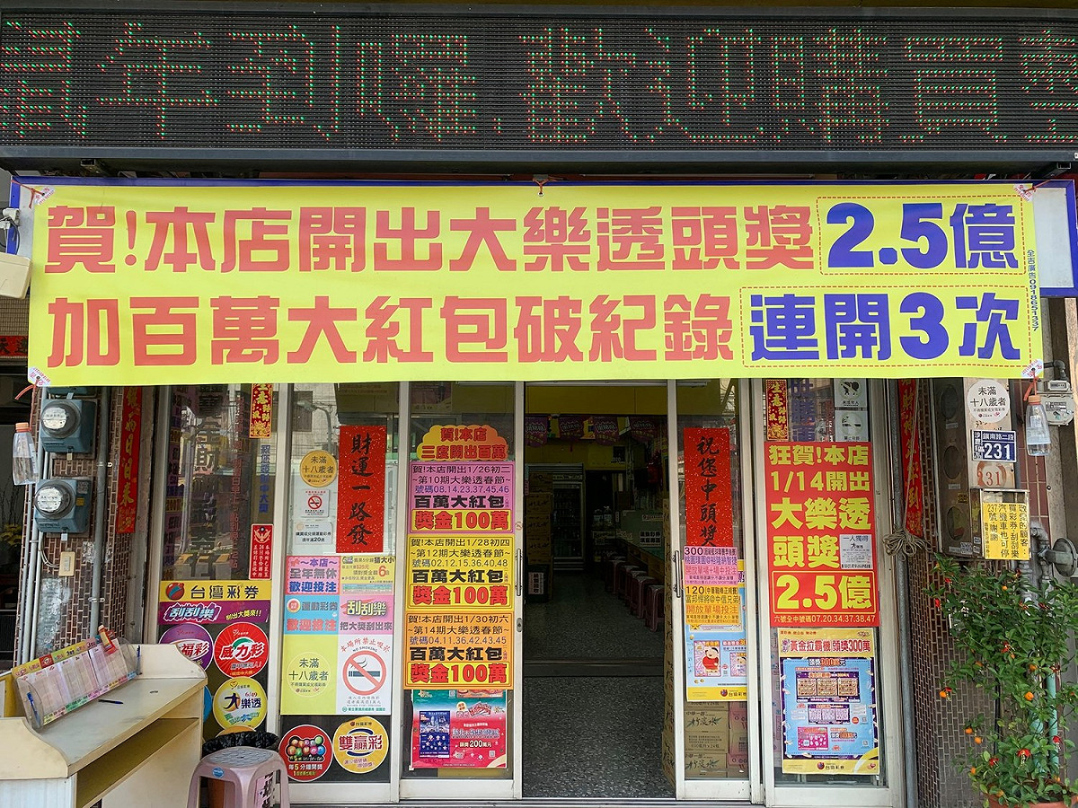 位於台中沙鹿的鑫寶金財神彩券行累計開出超過3億獎金，是全台最受財神眷顧的彩券行。 圖：翻攝自鑫寶金財神彩券行臉書