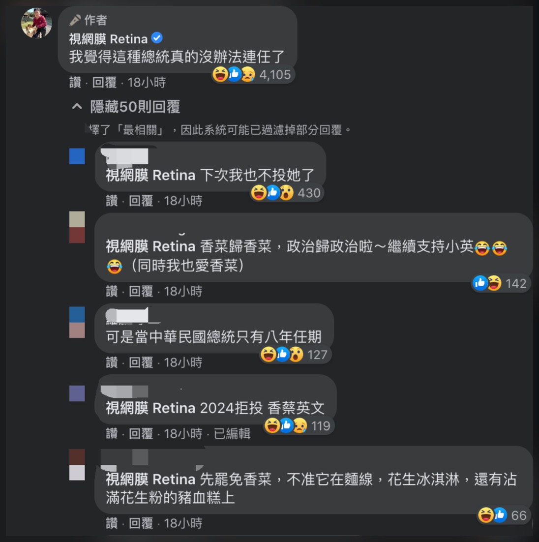 視網膜 Retina臉書貼文網友留言。 圖：翻攝自視網膜 Retina Facebook