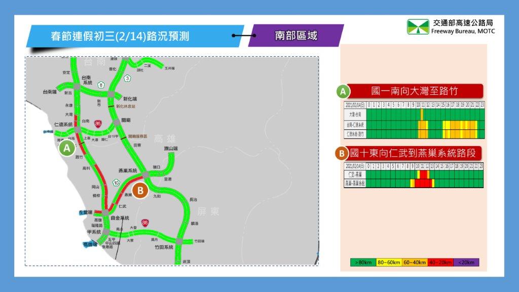 高公局南區南向路況預測。 圖：高公局／提供