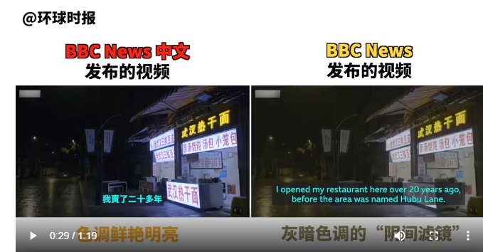 中國網民宣稱在BBC的官網上，找到了其在報導中國時確實會使用「陰間濾鏡」的證據！ 圖 : 影片截圖