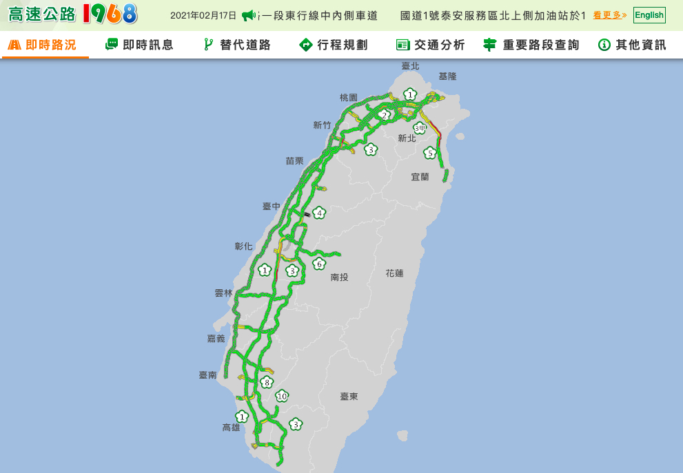 截至初四，1968網站、APP使用率達平日13.6倍以上。 圖：取自高公局1968網站