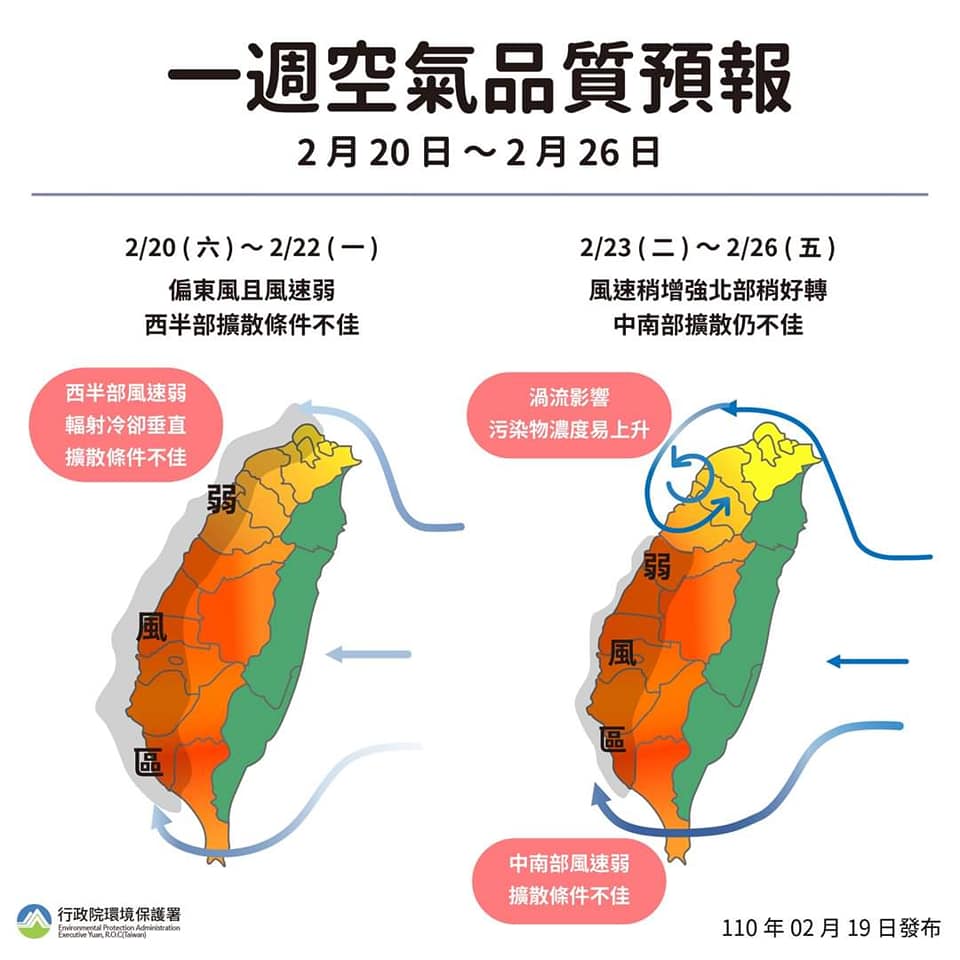 一圖搞懂未來一周全台空氣品質。 圖：行政院環境保護署/提供