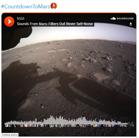 NASA發布一段18秒的錄音檔，音訊內容為在過濾毅力號自身發出的噪音後，所保留火星上的微風聲 圖：翻攝推特