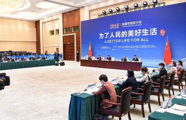 中國近來再度加強美化新疆力道，大張旗鼓舉辦了「中國共產黨的故事」新疆專題宣介會 圖:新華社