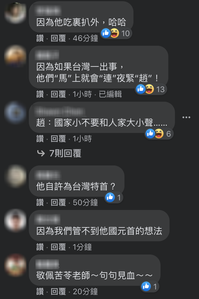 苦苓臉書貼文網友留言。 圖：翻攝自苦苓臉書
