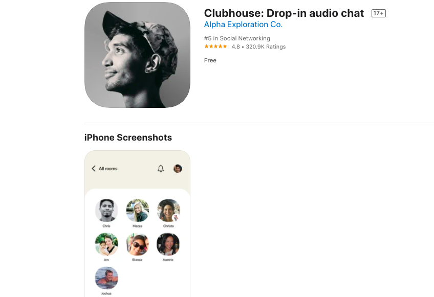 Clubhouse可能很快會推出Android版本。 圖：擷取自Clubhouse App Store
