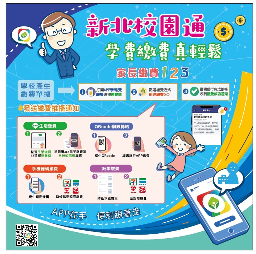 新北校園通App推出學雜費多元支付說明。 圖：新北市教育局提供