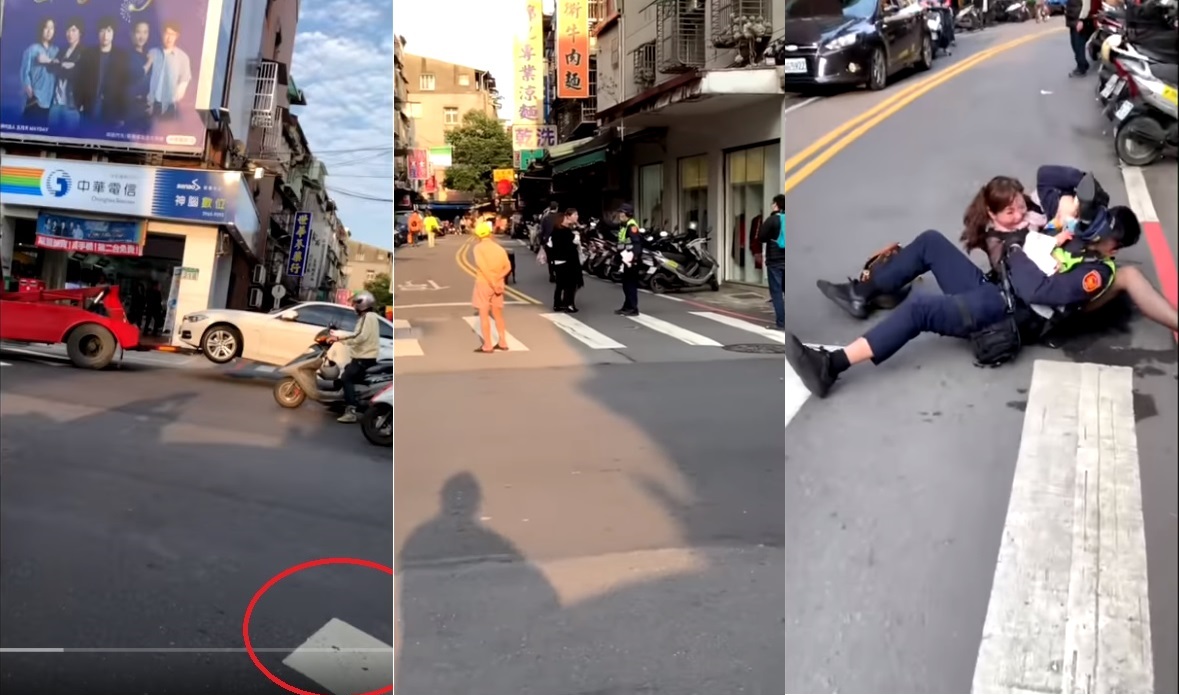 駕駛BMW違停的曹姓婦人與警方當街扭打。 圖:翻攝自YouTube
