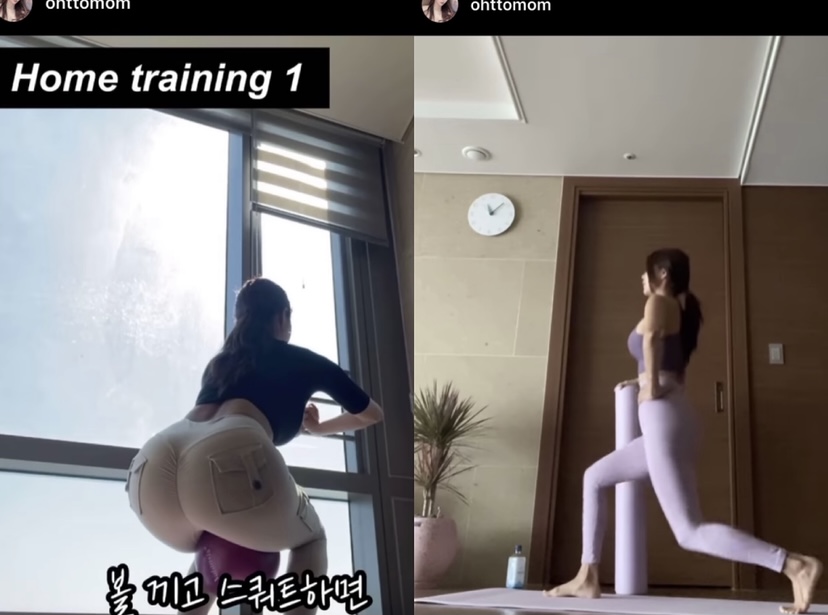 她也會分享自己平時的健身影片。 圖：翻攝自Ohttomom IG