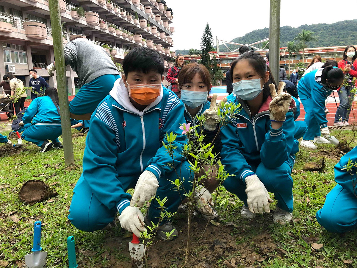 石碇高中學生體驗種植烏來杜鵑實生苗。 圖：新北市農業局提供