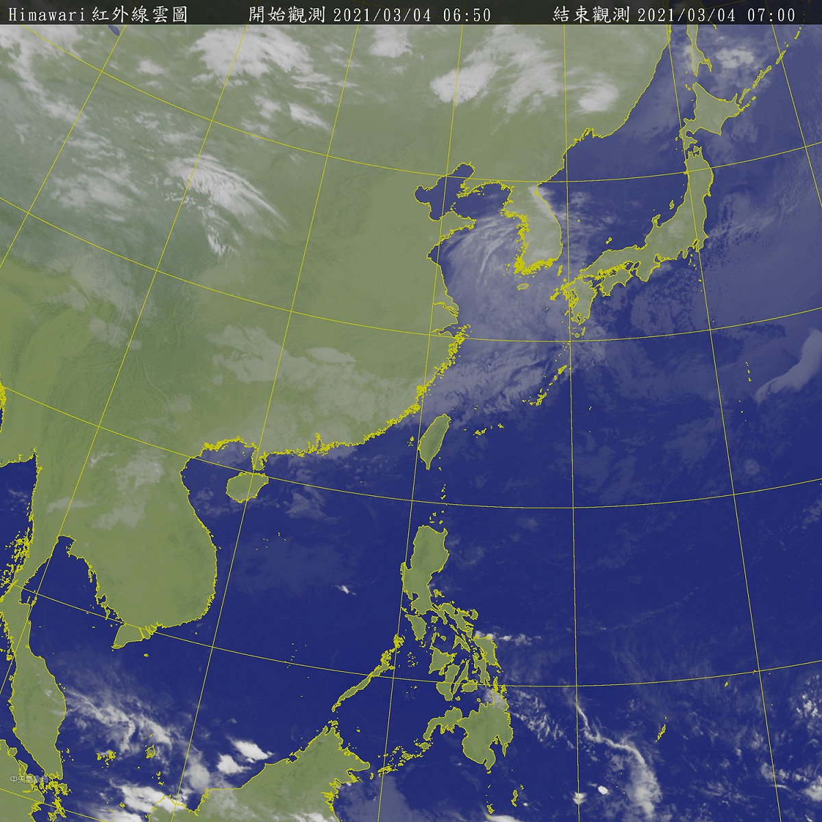 由於華南雲雨區東移，西半部地區易有局部霧或低雲影響能見度，而東北風減弱，各地氣溫將回升。 圖：中央氣象局/提供