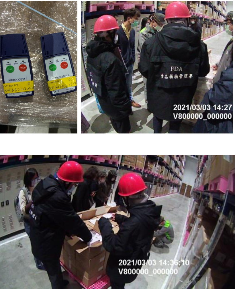 食藥署人員正對首批AZ疫苗核對疫苗批號、清點疫苗數量、查核冷鏈紀錄。 圖：食藥署/提供