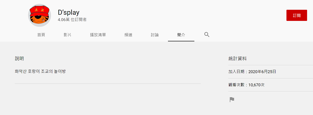 頻道上也看不出任何有關他身分的介紹。 圖：翻攝自YouTube D'splay