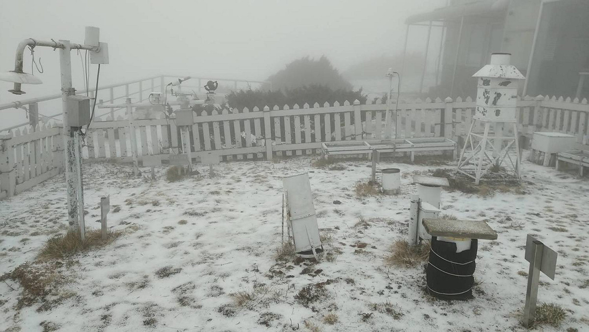 玉山今（13）日下午出現降雪，截至下午2點積雪已達0.7公分。 圖：中央氣象局／提供