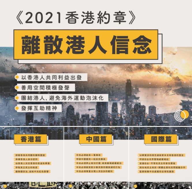 被迫流亡的香港民主派人士發起《2021香港約章》。 圖 : 翻攝自羅冠聰 臉書