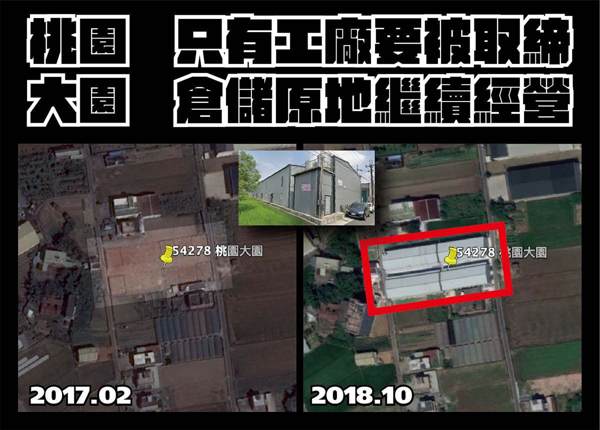 政府不作為理由4-廠房隔間各自租，每間都未達工廠標準也不拆(桃園大園)。 圖：地球公民基金會提供